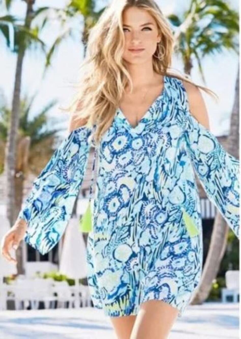 Lilly Pulitzer Benicia Tunic Dress Cold Shoulder Size XS Indigo Sunset Swim